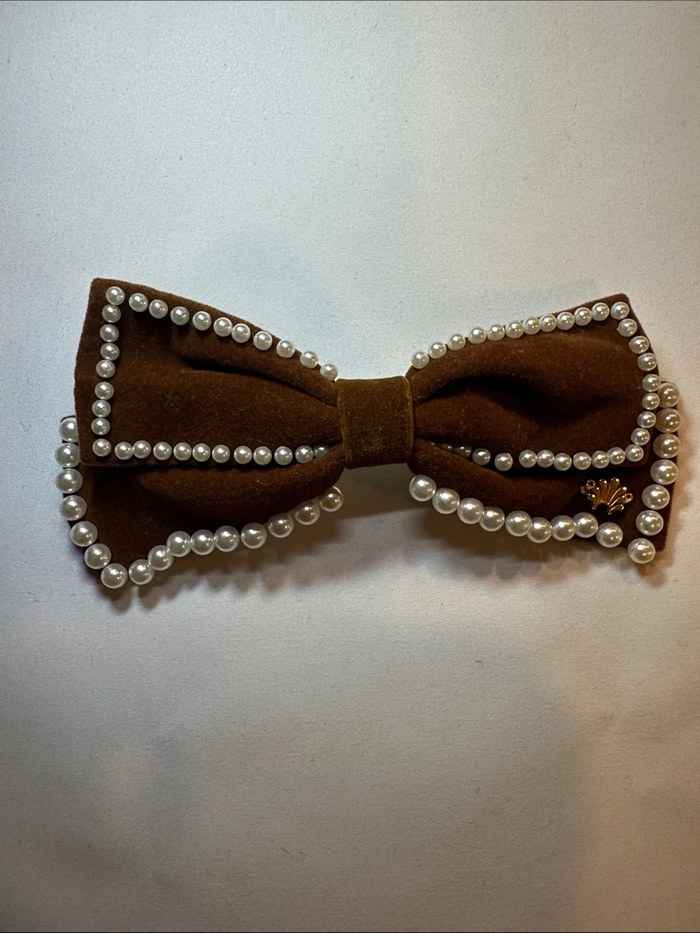 Lele Sadoughi Pearl-Trim Brown Velvet Bow Hair Clip - Women's Accessory